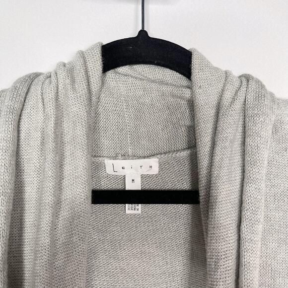 Leith M Heather Gray Cotton Wool Blend Open Front Long Length Cardigan Sweater - Picture 8 of 10
